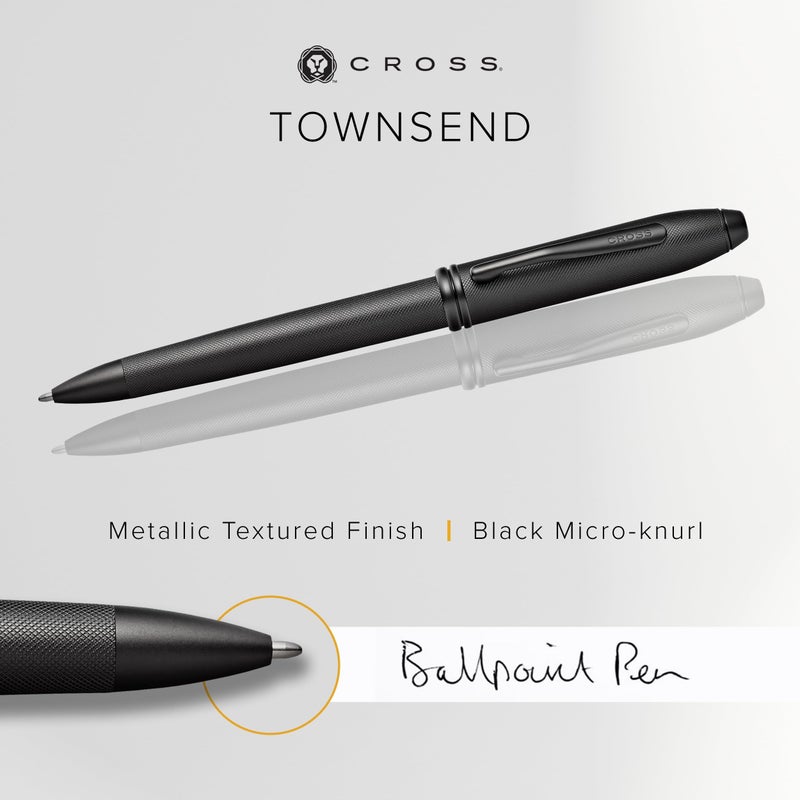 Cross Townsend Refillable Ballpoint Pen Presented in a Luxury Gift Box - Medium Point, Black Ink, Black Micro-knurl - Image 2